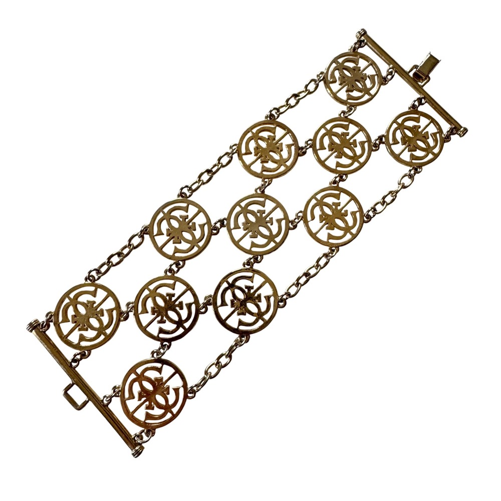 Vintage Guess Logo Wide Chain Link Statement Bracelet Gold Rhinestones Y2K - Picture 6 of 6